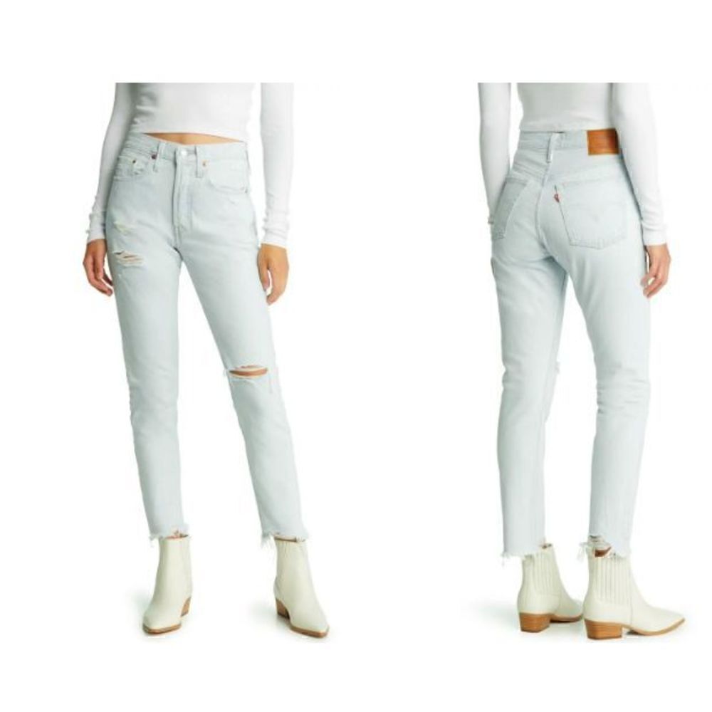 New Women's Levi's 501 Straight Leg Jeans distressed finish 32x28 Ankle Pants